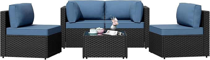 Shintenchi 5 Pieces Outdoor Patio Sectional Sofa Couch, PE Wicker Furniture Sets - Image 7