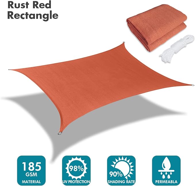 KANAGAWA 10'X18' Rust Red Custom Size Sun Shade Sail Rectangle UV Block Canopy - Image 2
