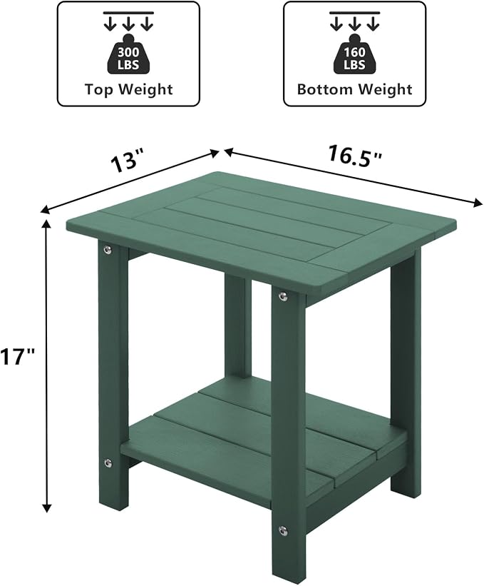 Double Adirondack Side Table Weather Resistant, Outdoor Rectangular End Table - Image 3