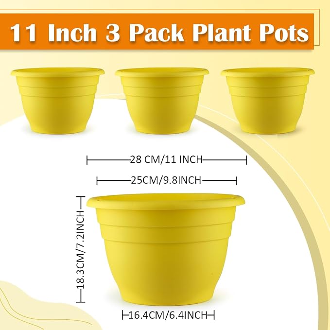 11 Inch Plant Pots Set of 3, Plastic Planters - Image 5