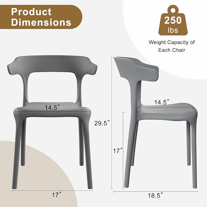VECELO 4 Pack Plastic Stacking Chairs, Stackable Dining Chairs - Image 3