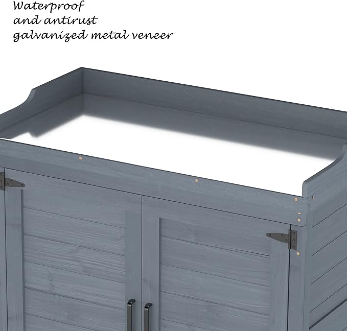 Outdoor Garden Patio Wooden Storage Cabinet Furniture Waterproof Tool Shed - Image 5