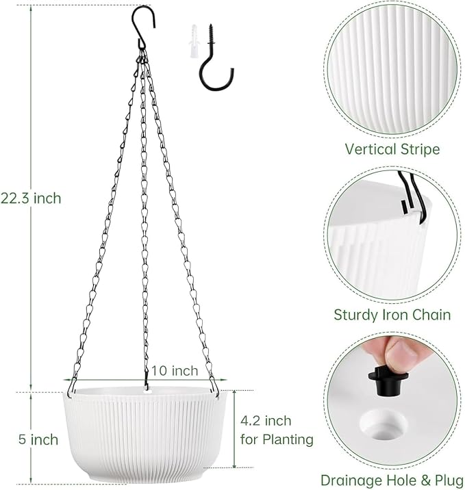 10 Inch Hanging Planters for Outdoor Indoor Plants - Image 2