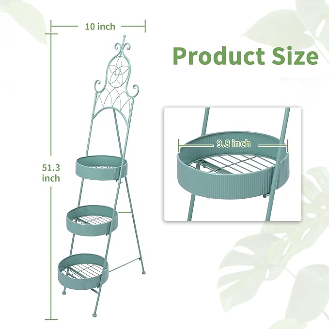 Plant Stands Indoor 3 Tie Green Metal Corner Shelf Plant Pot Holder Planters - Image 3