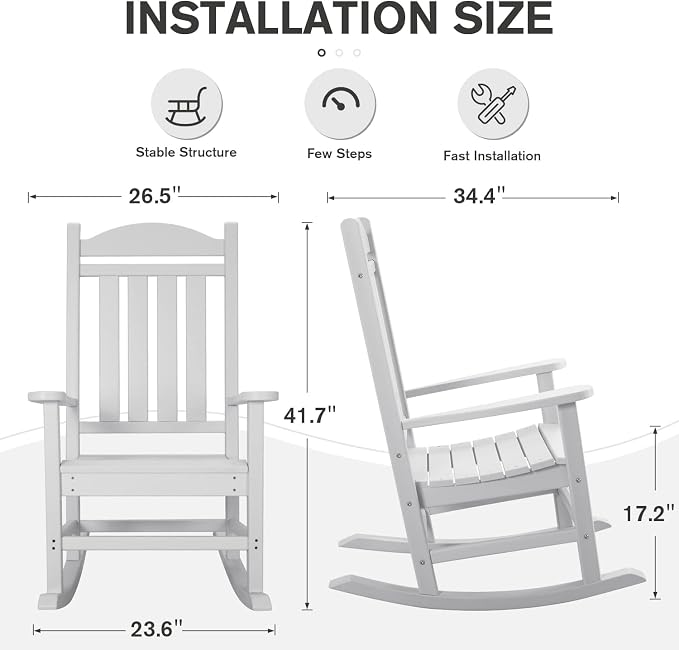 Devoko HDPE Rocking Chair Plastic Outdoor Indoor Patio Rocker Chair High Back - Image 3
