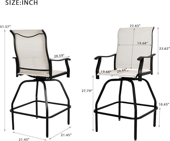 LEVELEVE Patio Bar Set 4pcs Swivel Bar Stools Outdoor Bistro Textilene - Image 3