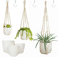Macrame Plant Hangers with Pots and Saucers, 3 Pack Hanging Planters by Bouqlife
