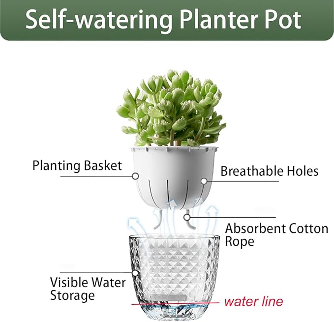 6 Pack 4 inch Self Watering Pots Planters - Image 3