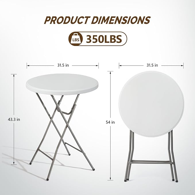 VINGLI 32" Plastic Folding Round Table Bar Height, HDPE Matrial - Image 3