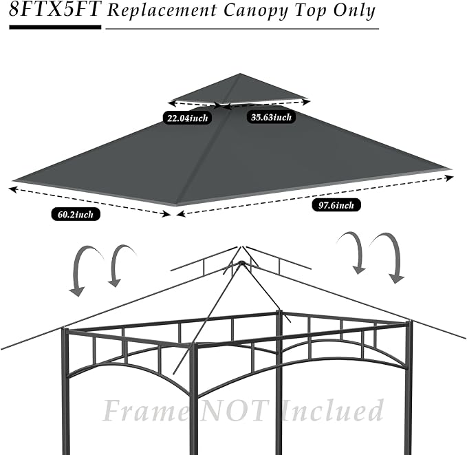 Grill Gazebo Replacement Top, 5 * 8 Outdoor BBQ Top Cover, Double Layer BBQ - Image 3