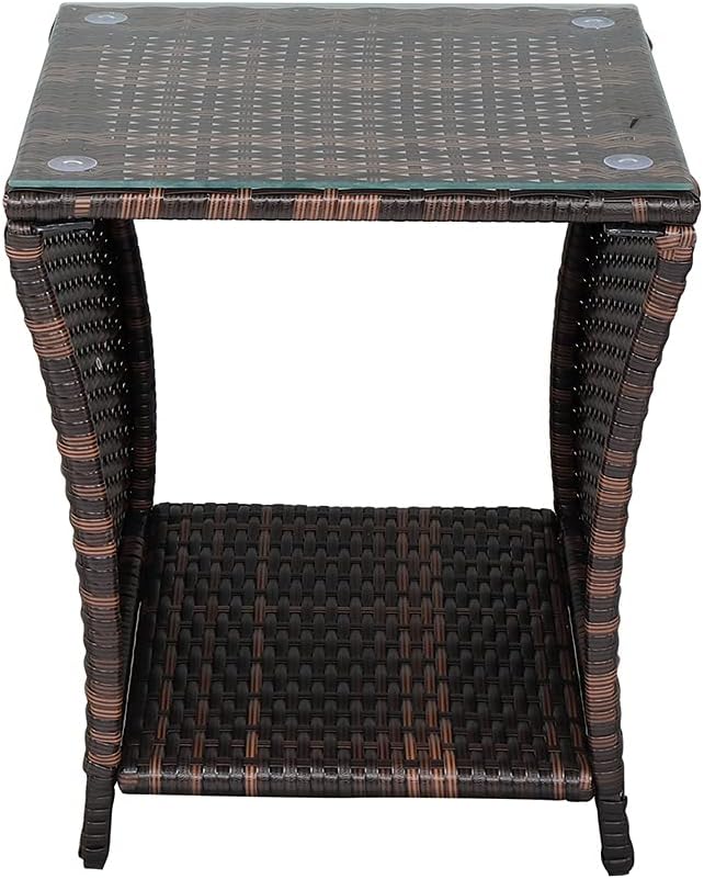 Wicker Rattan Side Table, Outdoor Square Rattan Coffee End Table - Image 4