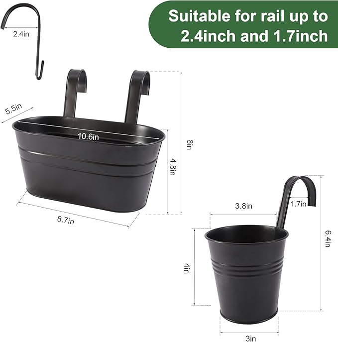 HowRU Metal Iron Flower Pots for Railing Fence Hanging Bucket Pots and Hanging - Image 2
