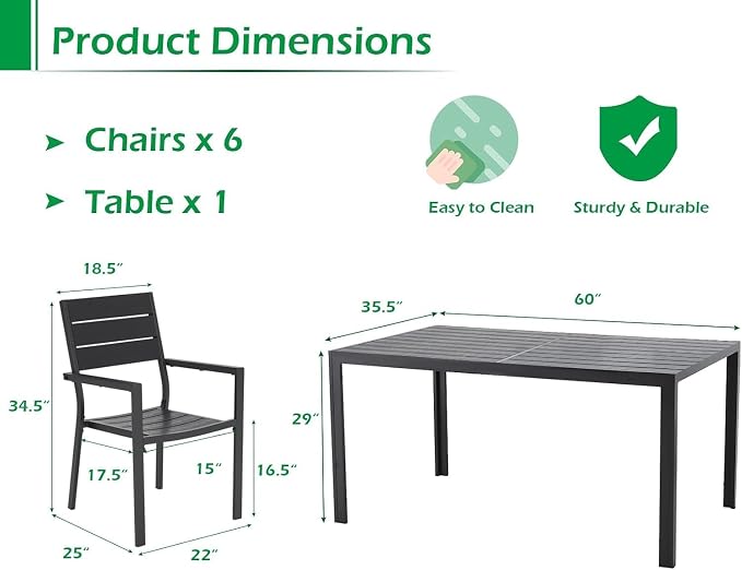 AECOJOY 7 Piece Outdoor Dining Set - Image 3