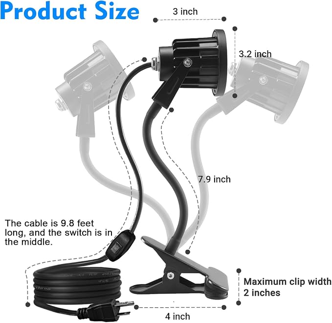 Taysing LED Spot Lights Plug in Outdoor Indoor Light 7W 6000K 9.8ft Power Cord - Image 4