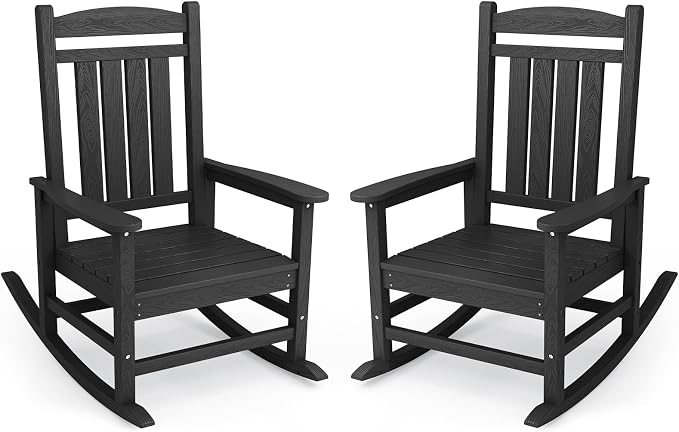 KINGYES Oversized HDPE Outdoor Rocking Chair Set of 2, Widened Seat Patio by KINGYES