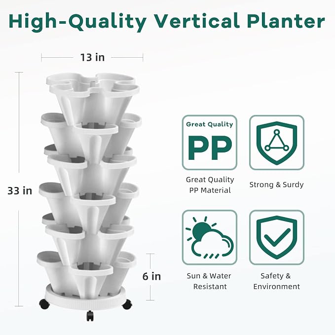 Strawberry Vertical Planter 2 Pack, 6 Tiered Stacking Garden Tower, Stackable - Image 2