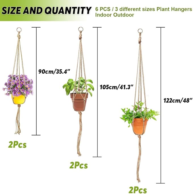 Keadic 6Pcs Macrame Plant Hanger, 3 Sizes Indoor Hanging Plant Holder Hanging - Image 2