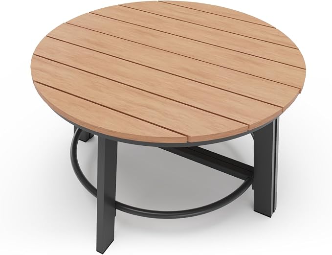 Outdoor Aluminum Round Coffee Table, All-Weather Patio Coffee Tables by Oasbira