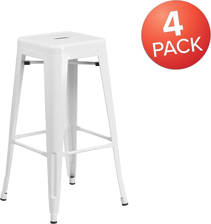 Flash Furniture Lily 4 Pack Commercial Grade 30" High Backless White Metal - Image 4