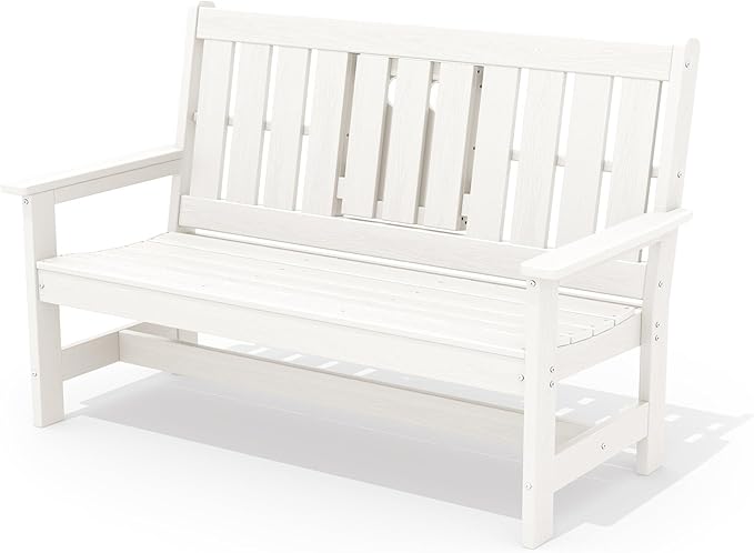 SERWALL Outdoor Bench with Cup Holder, All Weather Patio Benches with High by SERWALL