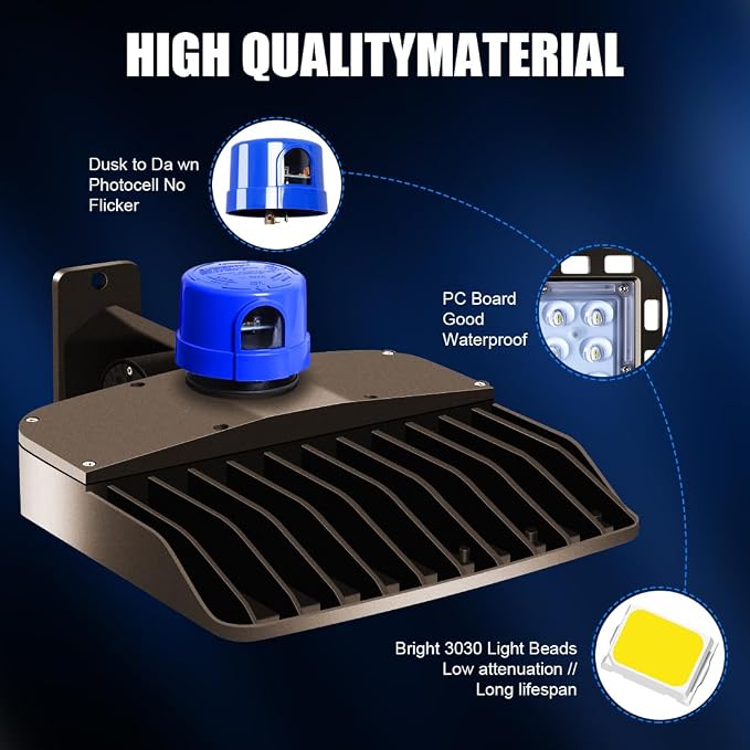 Juyace 150W LED Dusk to Dawn Flood Light, IP65 Waterproof Commercial Wall - Image 4