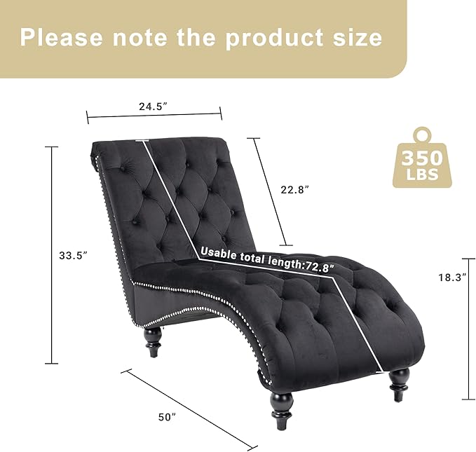 Chaise Lounge Indoor, Velvet Upholstered Lounge Chair Button-Tufted Armless - Image 2