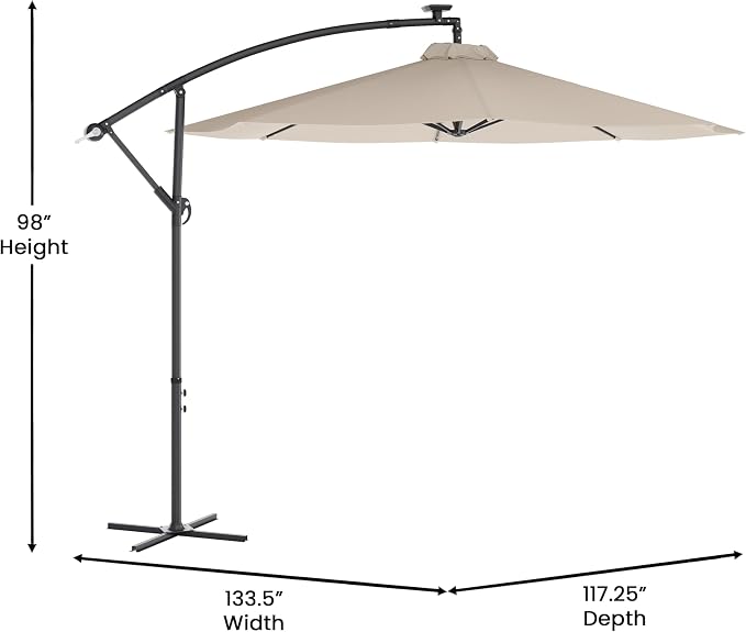 Flash Furniture Sedona Round Solar Cantilever Umbrella, Commercial Grade - Image 5