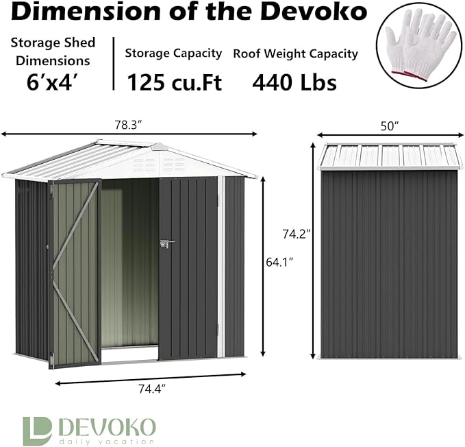 Devoko Outdoor Storage Shed 6 x 4 FT Lockable Metal Garden Shed Steel - Image 3