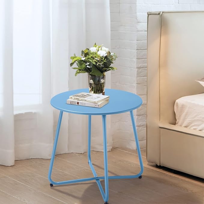 Small Patio Side Table, Round Metal Side Table, Weatherproof, Outdoor End Table - Image 7
