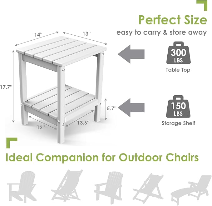 GREENVINES Adirondack-Outdoor-Side-Table | 14 x 13 Inches | HDPE Plastic | All - Image 3
