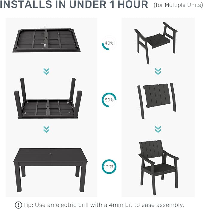 ZHUSI Patio Table and Chairs Set, Outdoor Table and Chairs, HDPE Outdoor Dining - Image 8