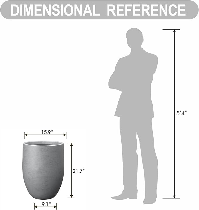 Kante Tall Concrete Planter, 21.7-Inch Height Gray Large Indoor Outdoor Plant - Image 7