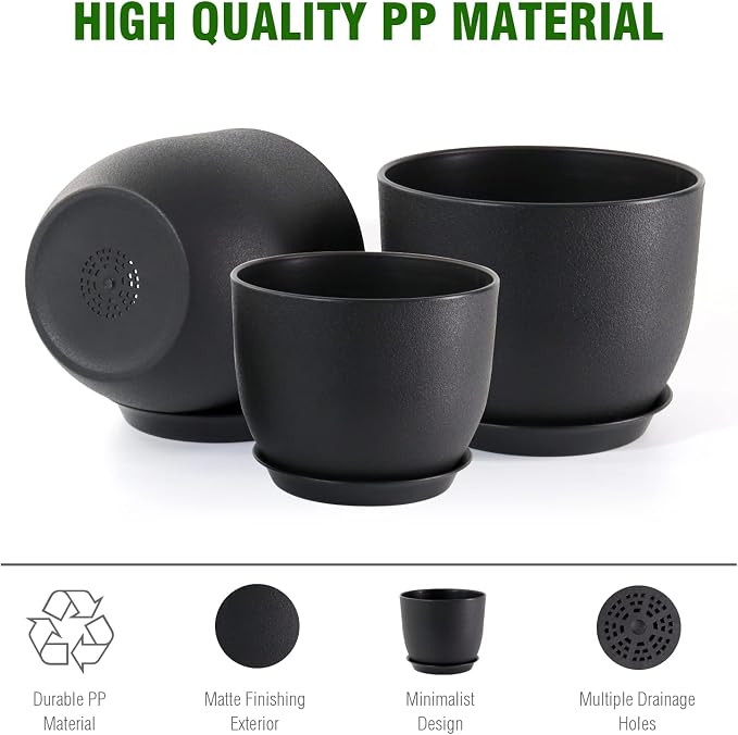 12/10/9 inch Big Flower Pots, 3 Pack Modern Decorative Plastic Planters - Image 4