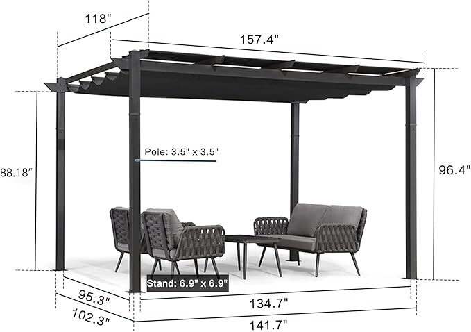 PURPLE LEAF 10' x 13' Aluminum Outdoor Pergola Wind-Resistant Retractable - Image 6