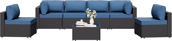 7 Pieces Outdoor Patio Sectional Sofa Couch, Wicker Furniture Patio by Shintenchi