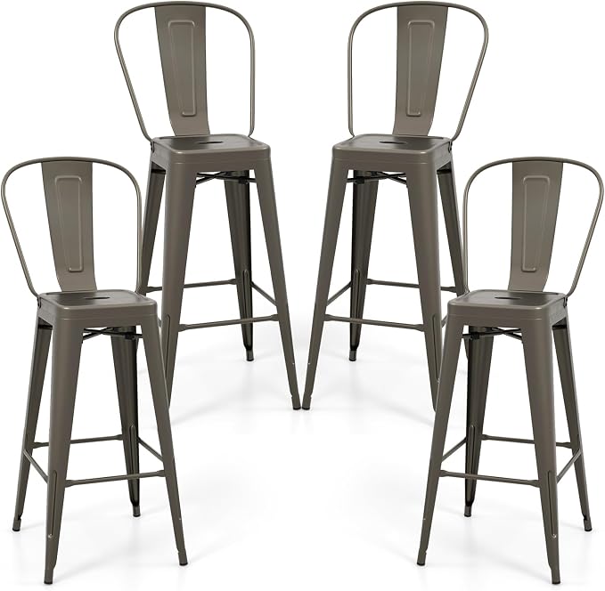 COSTWAY Metal Bar stools Set of 4, by COSTWAY