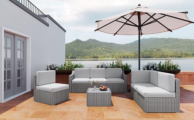 HAPPATIO 7 Piece Patio Conversation Set, Rattan Wicker Outdoor Sectional Sofa - Image 5