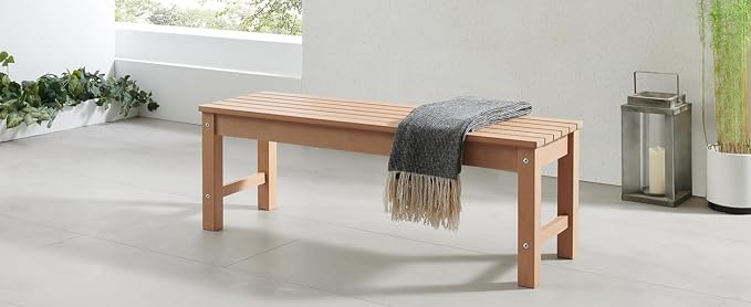 Psilvam Outdoor Bench, Two Person Poly Lumber Porch Bench, Weatherproof Garden - Image 2