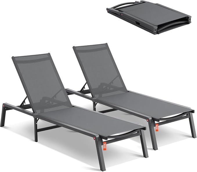 VEVOR 2 Pcs Chaise Lounge Chairs Outdoor, Aluminum Patio Lounge Chair by VEVOR