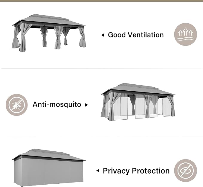 LAUSAINT HOME Semi-Permanent Outdoor Patio Gazebo 10'x20', Heavy Duty Party - Image 9