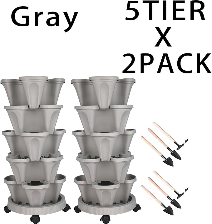 GameXcel Vertical Planter 5 Tier Stackable Planters Garden Planters Strawberry - Image 9