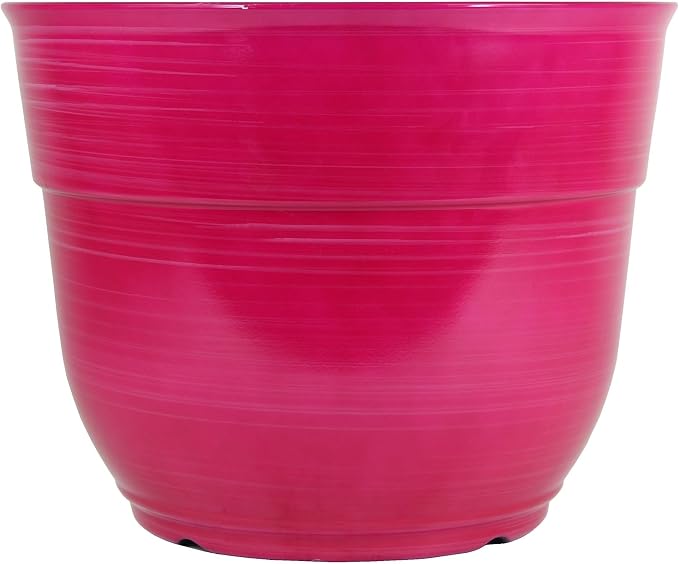 Garden Elements Indoor/Outdoor Glazed Brushed Happy Plastic Planter, Bright Pink by GardenElements
