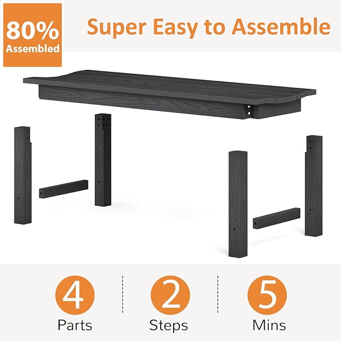 Outdoor Bench, 2-Person Patio Backless Bench Holds up to 800lbs, Weatherproof - Image 6