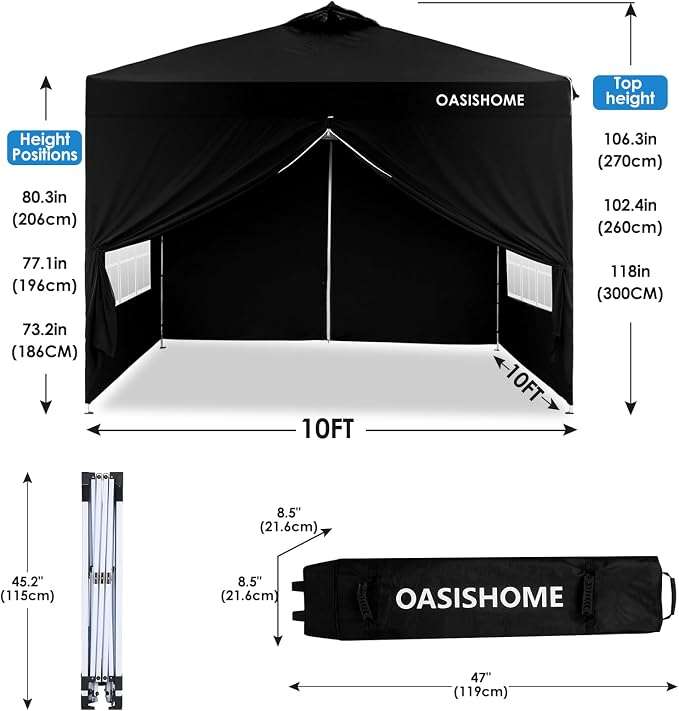OASISHOME One Push Setup Pop-up Gazebo Portable Canopy Tent 10'x10', - Image 3