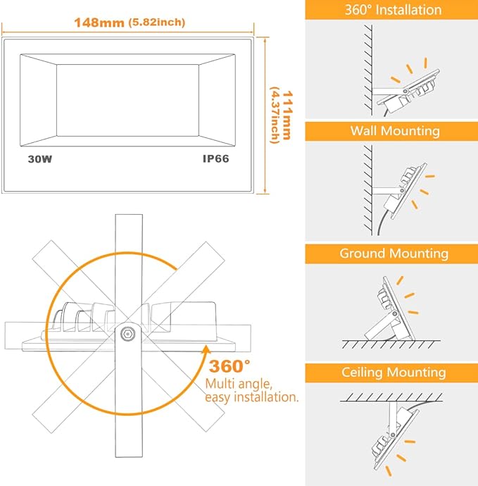 LED Flood Light Outdoor 30W, 300W Equivalent 3000LM Smart RGB Landscape Lighting - Image 7