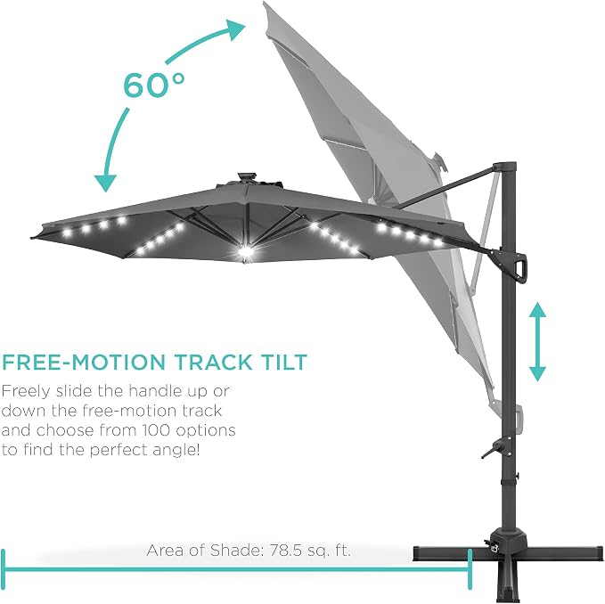 Best Choice Products 10ft Solar LED Cantilever Patio Umbrella, 360-Degree - Image 5