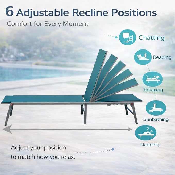Kozyard Outdoor Foldable Lounge Chair, Aluminum Frame Patio Lounger - Image 4