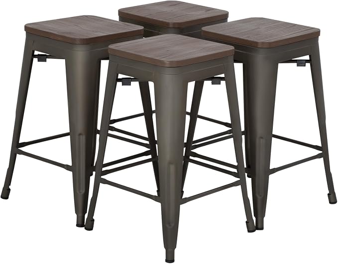 FDW Metal Bar Stools Set of 4 Counter Height Bar Stools 24 Inches Industrial by FDW