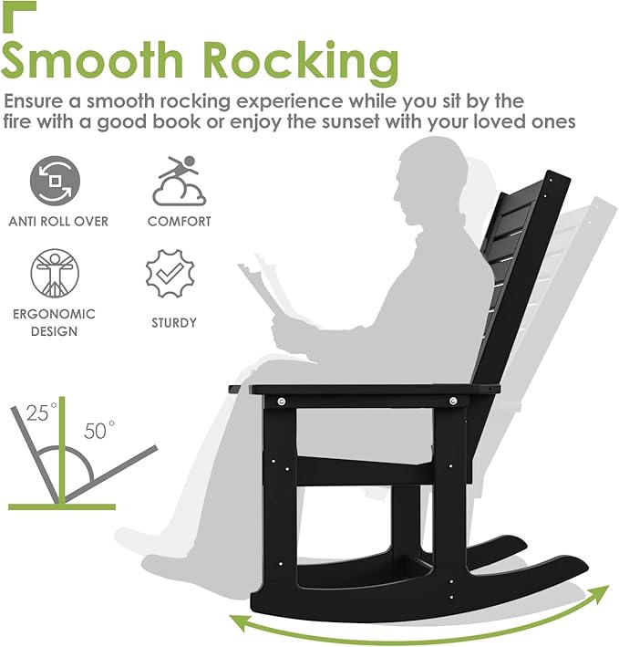GREENVINES Outdoor Rocking Chairs | Set of 2 | Porch Rocker | HDPE Plastic | - Image 4