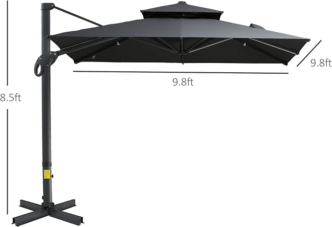 Outsunny 10ft Offset Patio Umbrella, Hanging Cantilever Umbrella, Square Shape - Image 7